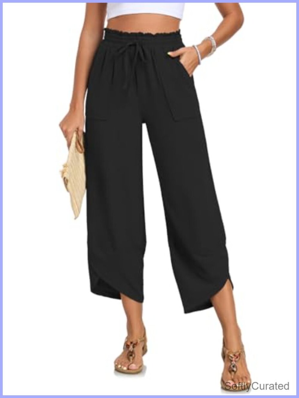 Women's Wide Leg Capri Pants High Waist Cropped Palazzo Beach Casual